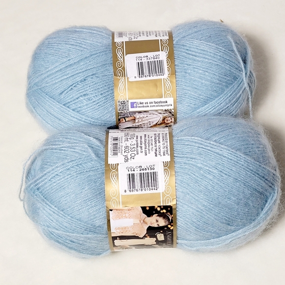 ALIZE Angora Gold Yarn #114 Light Aqua Blue Mohair Wool Blend 2 Skeins - Picture 2 of 3